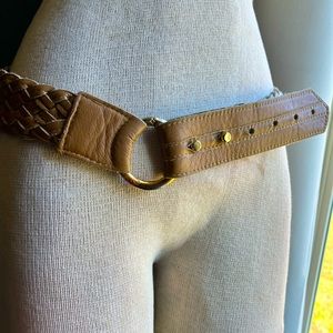 GoldenBleu Braided Tan Grain Leather Gold Ring Buckle Very Soft Leather